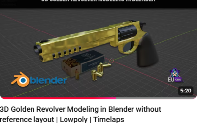 3D Golden Revolver Modeling in Blender without reference layout | Lowpoly | Timelaps